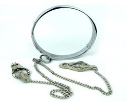 New Stainless Steel Neck Ring Collar Restraint with Nipple Clips Clamps Stretching Stimulator Breast Bondage Pins Locking BDSM Sex5631164