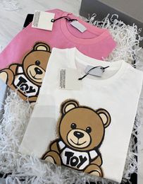 INS Children bear printed T-shirt Fashion boys girls letter long sleeve casual tops 2024 spring kids all-mathcing bottoming clothes S1134