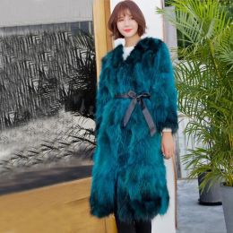 Fur Genuine ksr394 Natural Raccoon Fur Outwear Vintage Warm For Winter Women Real Fur Long Coat Factory Wholesale Discount ksr394