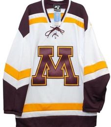 RERA Men real Full embroidery Minnesota Gophers Home White Gold Third 100 Embroidery Hockey Jersey or custom any name or number J3618155