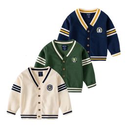 Stylish Boys Sweaters Kids School Uniform Cardigans Winter Cotton Toddler Baby Knits Jacket Children Clothes 240223