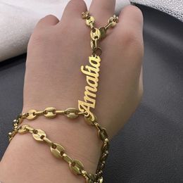 Custom Name Bracelets Coffee Beans Link Chains Bracelet Personalised Bracelet For Women Customise Stainless Steel Jewellery Gifts 240301