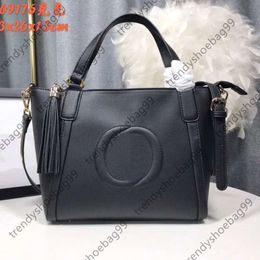 Large Tote Bags Top Quality Tassel Handbag Black Cowhide Fashion Women Shoulder Crossbody Bags Detachable Shoulder Strap Large Capacity Clutch Bag