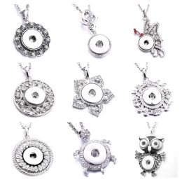 16pcs Fashion Snap Button Necklace 18mm Metal Snap Buttons Jewellery Rhinestone Flower Owl Snap Pendant Necklace