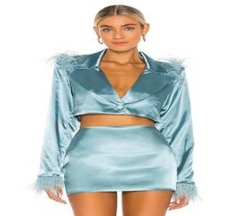 Casual Dresses Feather Suit Short Skirt Long Sleeve Cardigan Set Runway Women39s Embellished Satin Blazer Jacket Mini SuitCasua8730574