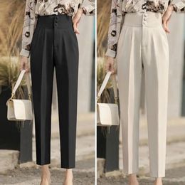 Women's Pants Women Suit Formal Business OL Style High Waist Straight Wide Leg Button Zipper Closure Ankle Length Lady Trousers