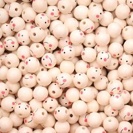 100pcs Natural Wood Beads Smiling Face Doll Head Loose Beads Charm Spacers for DIY Jewellery Making Handmade Accessories 240220