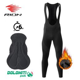 RION Cycling Bib Pants Men Thermal Fleece Padded Bicycle Tights MTB Mountain Bike Trousers With Pockets Windproof DOLOMITI 6H 240223