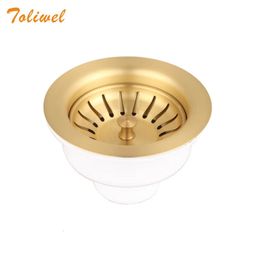 114MM Sink Dish Drainer Strainer Drain Kit for Single Bowl Kitchen Sink Drainage Waste Kit Brushed Gold Brass Philtre 240227