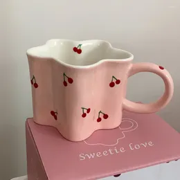 Mugs Creative Cup Pink Cherry350ml Irregular Flower Shape Coffee Mug Cute Afternoon Tea Breadfast Milk Office Home Cups