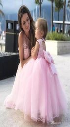 Cute Lovely Pink Mother And Daughter Prom Dresses For Wedding Party Flower Girls Dress Toddler Ball Gowns1920061