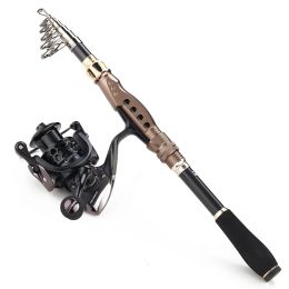 Combo Fishdrops Telescopic Fishing Rod and Reel Combo, Carbon Fibre Fishing Pole Portable Spinning Rod with Spinning Fishing Reel