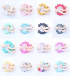 Baby Teether Rings set Food Grade Beech Wood Teething Ring Soothers Chew Toys Shower Play Round Wooden Bead Silicone teethers sxmy7485365
