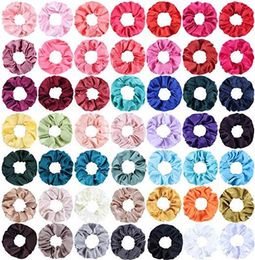 Soft Chiffon Velvet Satin Hair Scrunchie Floral Grip Loop Holder Stretchy Hair Band Leopard Women Hair Accessories 50pcs7600443