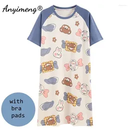 Women's Sleepwear M-5XL Cute Cartoon Nightgowns Woman Dress Sleepshirt Cotton Nightgown With Bra Pads Women Plus Size Long Dressings Girl