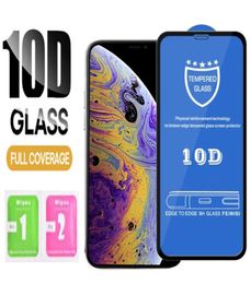 10D tempered glass for iPhone 11 Pro Xs Max X XR 7 8 screen protector Samsung S10 A50 M20 9H Full Cover Glue1863552