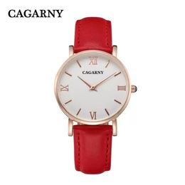 CAGARNY Women Designer Fashion Casual Watches Ladies Watch Leather Strap Gold relojes de marca mujer236I