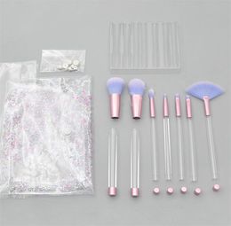 Makeup Brushes 7Pcs Empty Clear Handle Portable and Glitter with Cosmetic Bag Over DIY Brushes Set2296336