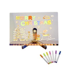 Desktop erasable blackboard LED Acrylic Note Boards with 7 Colour Pens handmade DIY childrens drawing board Xmas gifts 240227