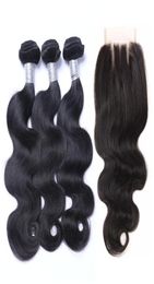 Peruvian Body Wave Virgin Human Hair Weaves 3 Bundles with Lace Closures 100 Unprocessed Cuticle Aligned Remy Hair Extensions Nat88710397