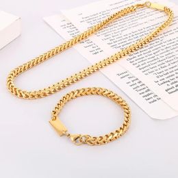Necklace Earrings Set Stainless Steel Figaro Foxtail Chain Bracelet Square Brand Handmade Hip Hop Jewelry Silver Gold Choker 6mm 50cm 20