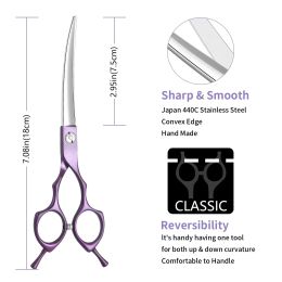 Scissors Grooming Curved 7inch Dog Salon Scissors Hand 440c Left Stainless Shears Steel Right Professional Pet
