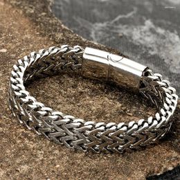 Link Bracelets Stainless Steel Chain Men Bracelet Punk Hand Accessories Magnetic Clasp Vintage Wristband Male Jewellery Wholesale Christmas