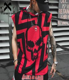 11 BYBB039S DARK Hip Hop Tank Tops Shirt Hoodie Men Summer Sleeveless Skull Printed Colour Block Punk Vest Casual Streetwear 2201888266