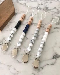 5 Colors Silicone Wood Bead Pacifier Holders Newborn Nipple Teether Chains Antidrop chain Pacifier Clips Baby Teething dummy clip8892511