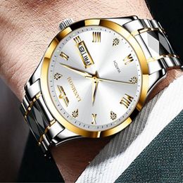 Casual Simple Quartz Mens Watches Complete Calendar High Definition Luminous Diamond Dial Stainless Steel Wearproof Watch Availabl279f