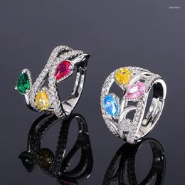 Cluster Rings S925 Silver Original Multicolor Hollow Full Zircon Princess Exquisite Luxury Anniversary Banquet Jewellery Accessories