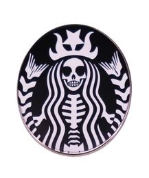 Black Aesthetic Skeleton Logo Ename Pin Skeleton Mermaid Brooch Badge Biker Punk Fashion Accessory5334231