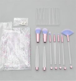 Makeup Brushes 7Pcs Empty Clear Handle Portable and Glitter with Cosmetic Bag Over DIY Brushes Set5407601