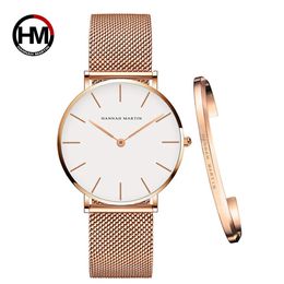 1 Set Brand Wristwatches Bracelet Japan Quartz Movt Ladies Waterproof Rose Gold Simple Stainless Steel Women Watches 240228