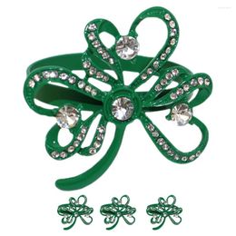 Table Cloth 4 Pcs Diamond Shamrock Napkin Rings St Paddys Day Setting Alloy Serviette Buckles