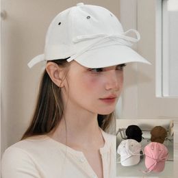 Korean Version Cute Ribbon Bow Baseball Cap for Women Spring Summer Versatile Duckbill Hat Sunshade Hat Y2k Girl 240301