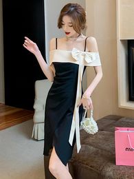 Casual Dresses Summer Fashion Mini Evening Party Dress Elegant Lady Slash Neck Bow A Line Little Black Sexy Off Shoulder Slim