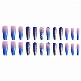 False Nails 24Pcs Gradient Blue Art Fake For Women And Girls Nail Salons