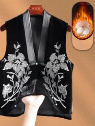 Women's Vests Velvet Chinese Style Vest Jacket Ladies Tassel Knot Button Embroidery Waistcoat Top
