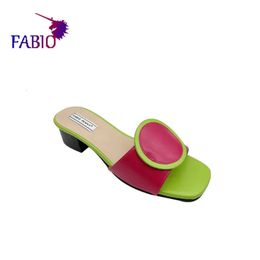 Colour multi fashion summer design patchwork party womens low heel slippers