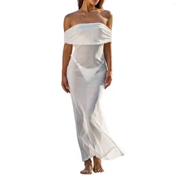 Casual Dresses Women's Mesh Beach Dress Summer Off Shoulder See Through Tulle Sun-Proof Wrapped Long Clothing