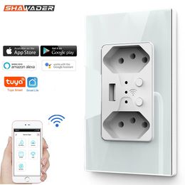 WiFi Smart Brazilian Wall Socket USB Electric Brazil Plug Switzerland Outlets PlasticGlass Panel Remote Tuya Alexa Home 240228