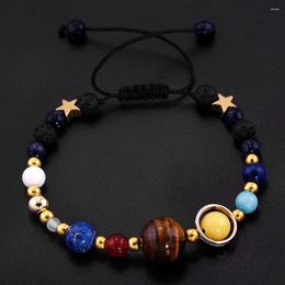 Charm Bracelets Womens Natural Stone Beads Adjustable Bangle Solar System Eight Planets Women's