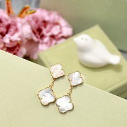 Designer Van Clover Stud Four Leaf Flower Internet celebrity Fashion Women Jewellery Gold Earrings Woman Luxury High Quality Accessories For dinner Party Earing 245
