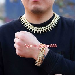 Hip Hop Bling Ice Out Trap Necklace Curb Link Chain Spike moissanite thorn cuban link chain for Men Rapper Jewellery bracelets