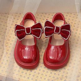 Sandals Girls' Shoes 2024 Summer Fashion Children's Red Bow Leather Little Girls Single