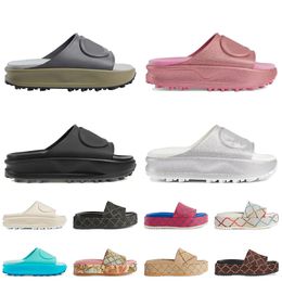 Fashion Rubber Platform Slides Designer Sandals Women Casual Plate-forme Sliders Canvas Black Pink White Beige Grey Brown Flat Classics Slippers Beach Shoes