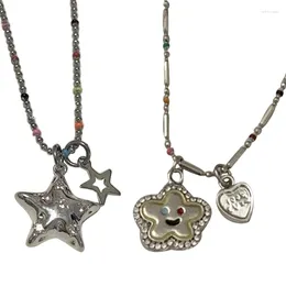 Chains Small Star/Flower Pendant Beaded Necklace Sweet Choker Chain Jewelry Drop