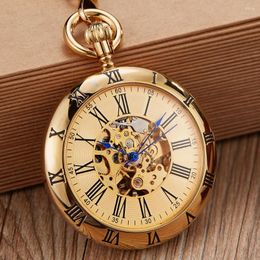 Pocket Watches 2024 Gold Automatic Mechanical Watch Retro Copper Roman Numerals Fob Chain Pendants Men Women Reloj De Bolsillo