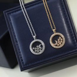 Pendant Necklaces Designer Collection Fashion Style Necklace Women Lady Inlay Cubic Zircon Happy Moon And Stars Plated Gold Color Round